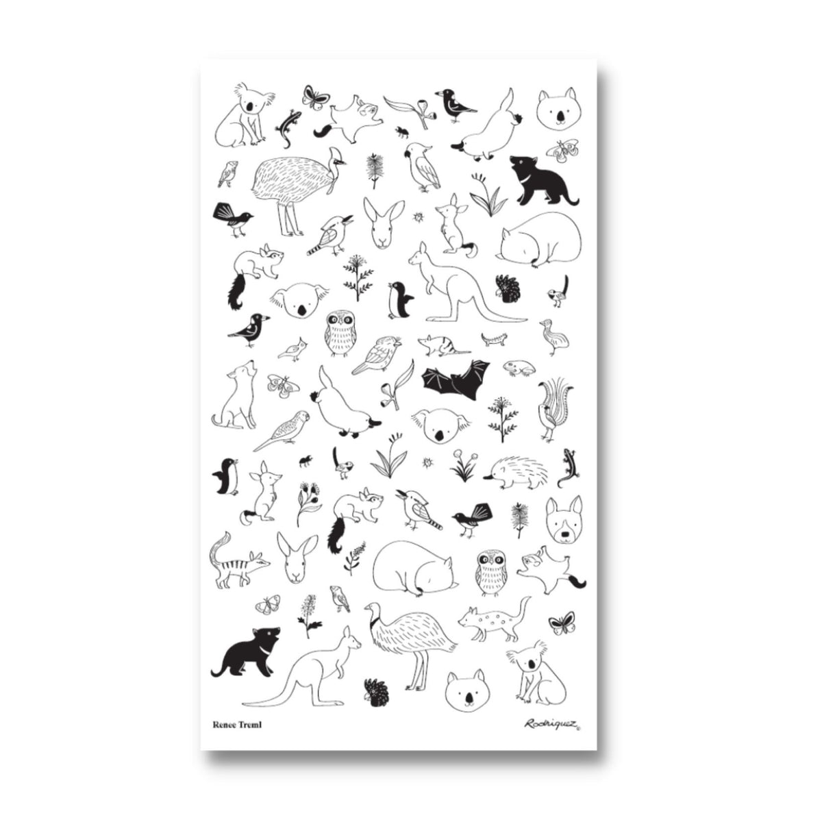 White linen Australian Animals Tea Towel drawn by Australian Illustrator Renee Treml