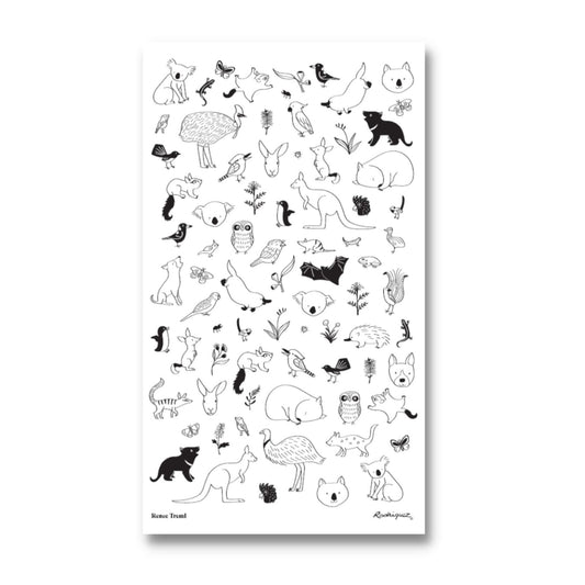 White linen Australian Animals Tea Towel drawn by Australian Illustrator Renee Treml