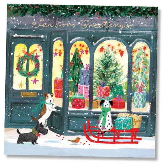 Dogs at the Christmas Window Christmas Cards