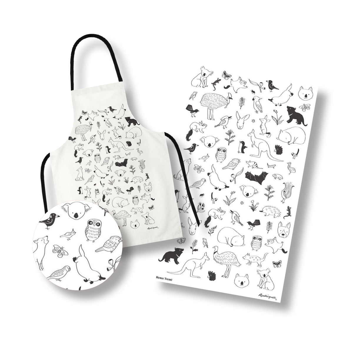Australian Animals Apron and Tea Towel drawn by Australian Illustrator Renee Treml