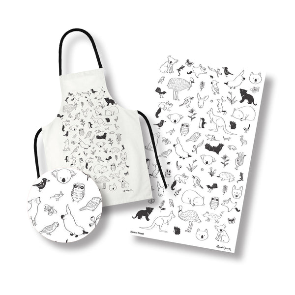 Australian Animals Apron and Tea Towel drawn by Australian Illustrator Renee Treml